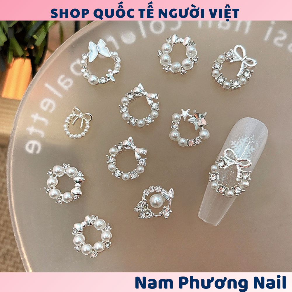  Túi 5 charm vòng hoa màu bạc nhiều hình dáng xinh xắn trang trí móng mùa Giáng sinh Noel 🌸 Nam Phương Nail 🌸 