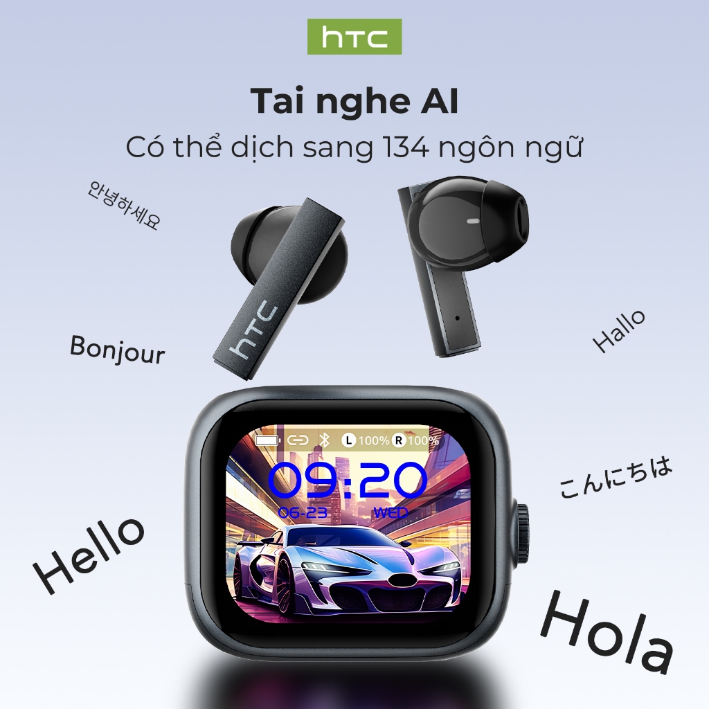 Tai nghe dịch thuật HTC NE40 AI LCD Tai nghe Bluetooth cảm ứng thông minh V6.0 Tai nghe không dây HIFI IPX5 chống nước | BigBuy360 - bigbuy360.vn