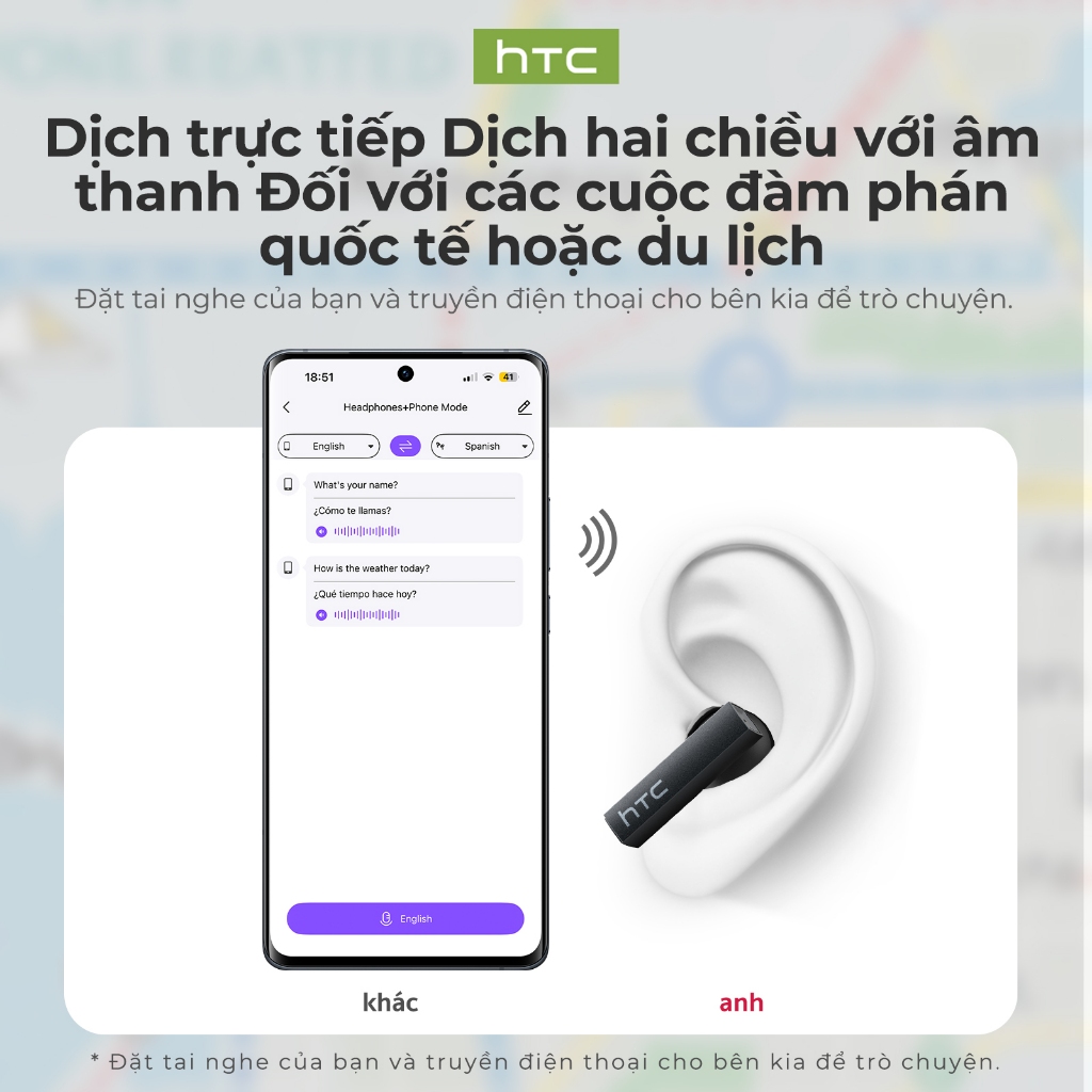 Tai nghe dịch thuật HTC NE40 AI LCD Tai nghe Bluetooth cảm ứng thông minh V6.0 Tai nghe không dây HIFI IPX5 chống nước | BigBuy360 - bigbuy360.vn