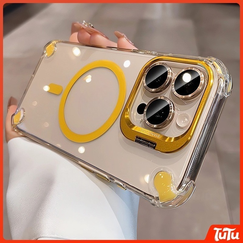 TuTu Luxury Crystal Clear Metal Lensprotector Sạc không dây cho iPhone 16 15 14 13 12 Pro Max Plus iPhone 11 Silicon mềm trong suốt Túi khí chống sốc Vỏ điện thoại