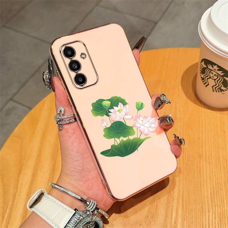 Mạ điện cạnh thẳng vẽ Lotus Samsung A14 4G, Samsung A14 5G, Samsung A24 4G, Samsung A34 5G, Samsung 