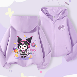  Áo Hoodie bé gái áo khoác Cardigan có dây kéo in Kuromi thoải mái thông thường Thích hợp cho trang phục thể thao ngoài trời 