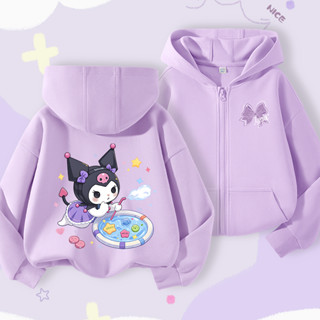  Áo Hoodie bé gái áo khoác Cardigan in Kuromi thoải mái thông thường Thích hợp cho trang phục thể thao ngoài trời 