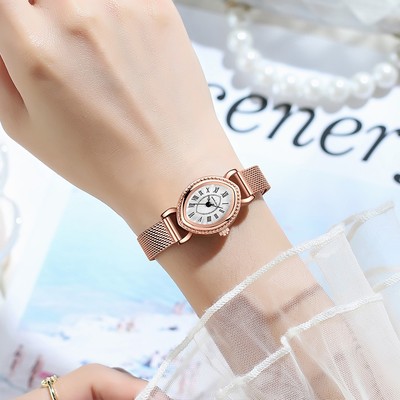 Đồng hồ nữ CRRJU mới có mặt số La Mã cổ điển sành điệu Thiết kế thanh lịch tinh tế Phong trào thạch anh bằng thép không gỉ chống nước 5031X