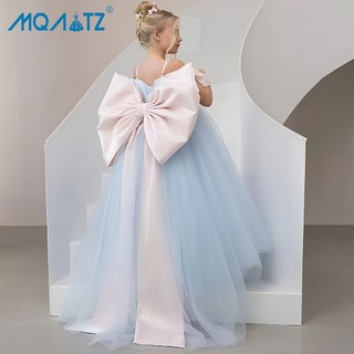 MQATZ Cuộc Thi Nơ Lớn Bé Gái Đầm Công Chúa Cho Trẻ Em Trang Phục Màu Xanh Đảng Đầm Thanh Lịch Dài Thực Hiện Choàng LP656