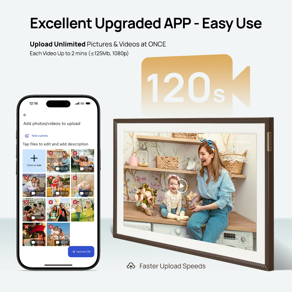 [MỚI] Khung ảnh kỹ thuật số WiFi Arzopa 15.6 "Màn hình cảm ứng FHD 1080P, lưu trữ 32GB, Chia sẻ ảnh / Video không dây, Slideshow, Quà tặng gia đình – Hỗ trợ ứng dụng ARZOPA D15 & Ứng dụng Frameo P156W | BigBuy360 - bigbuy360.vn