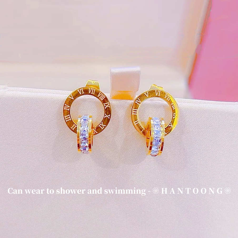 Subang Telinga Vàng 18K Hợp Kim Titan Bông Tai Nữ Bông Tai Chữ Số La Mã Khắc