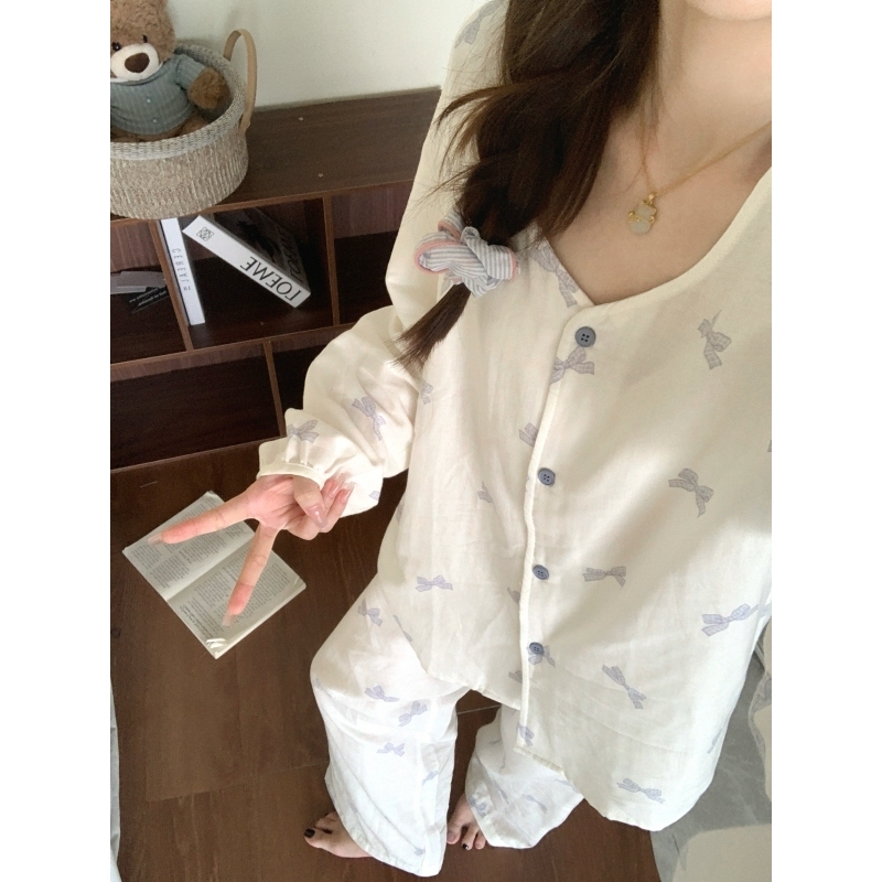 YAMI bộ đồ ngủ Tay áo dài cotton pijama đồ mặc nhà nữ