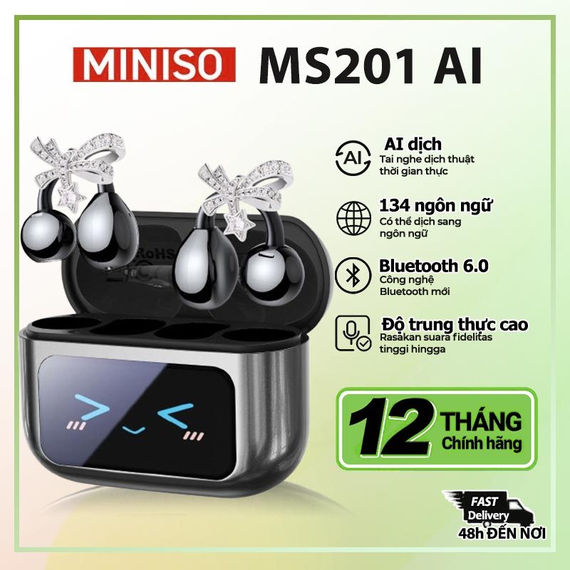 MINISO MS201 Tai nghe phiên dịch Bluetooth 6.0 Kẹp tai Màn hình LED cảm ứng Có chức năng chống ồn chủ động | BigBuy360 - bigbuy360.vn