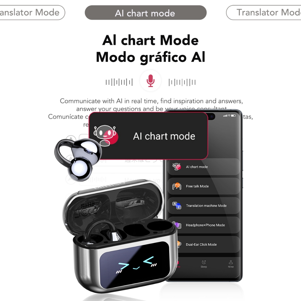 MINISO MS201 Tai nghe phiên dịch Bluetooth 6.0 Kẹp tai Màn hình LED cảm ứng Có chức năng chống ồn chủ động | BigBuy360 - bigbuy360.vn