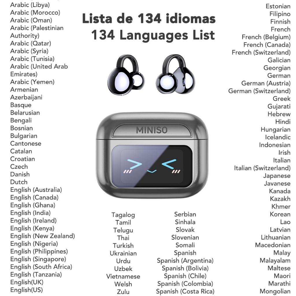 MINISO MS201 Tai nghe phiên dịch Bluetooth 6.0 Kẹp tai Màn hình LED cảm ứng Có chức năng chống ồn chủ động | BigBuy360 - bigbuy360.vn