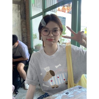 Xiaozhainv Áo thun ngắn tay in hình chú chó con màu vàng mùa hè mới 100% Cotton dáng rộng thường ngày nửa tay hàng đầu