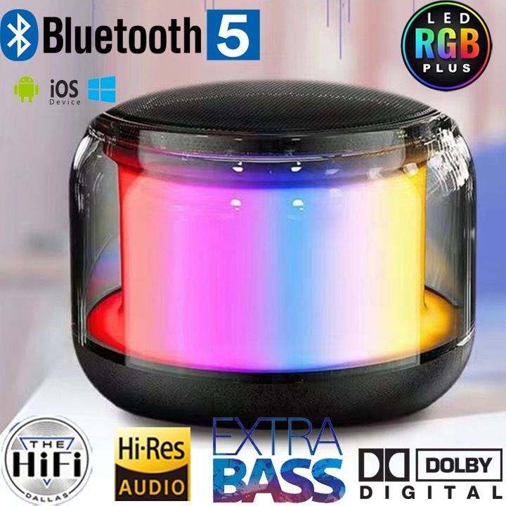 Loa Bluetooth mini S300 RGB LED Loa di động không dây ngoài trời HiFi Music 360° Đèn bập bênh xung q