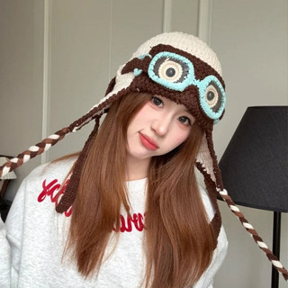  Mũ len dệt kim nam nữ phong cách thu đông ấm áp bảo vệ tai khi đi xe đạp 