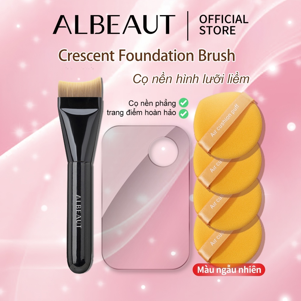 Cọ nền hình lưỡi liềm - Đầu dẹp cong, không hút phấn, cọ mặt nạ, lớp nền mỏng đều, không vệt