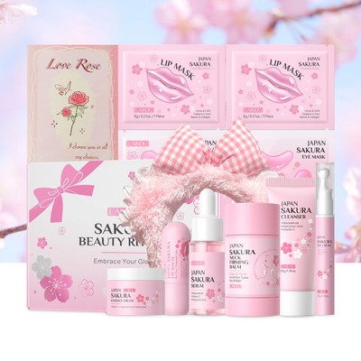 Bộ quà tặng chăm sóc da cao cấp LAIKOU Sakura - Thói quen hoàn chỉnh 13 món cho mặt, môi & mắt | Radiant, Nuôi dưỡng, Làm mịn