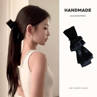  Ahellogirl Retro Satin Nơ Kẹp Tóc Đầu Sau Kẹp Tóc Đuôi Ngựa Cao 