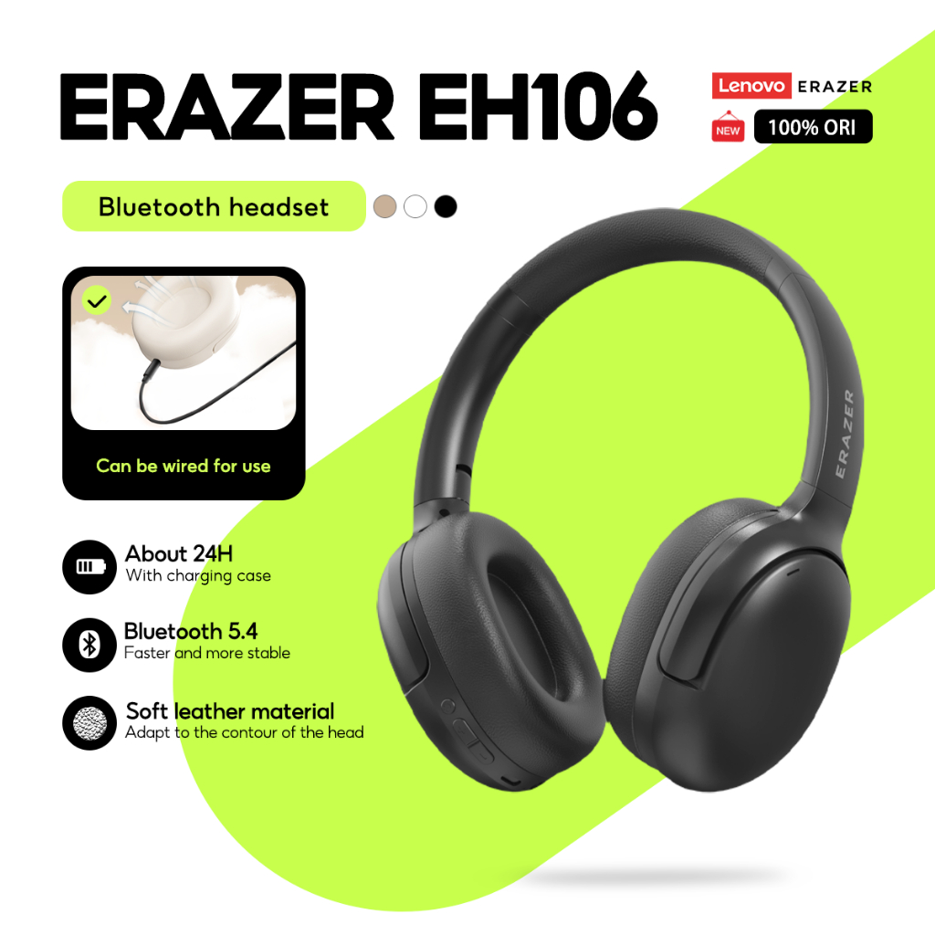 Tai nghe Lenovo Erazer EH106 Bluetooth không dây 5.4 Tai nghe có thể gập lại Tai nghe di động Tai nghe thể thao Chơi game Tuổi thọ pin dài có Mic