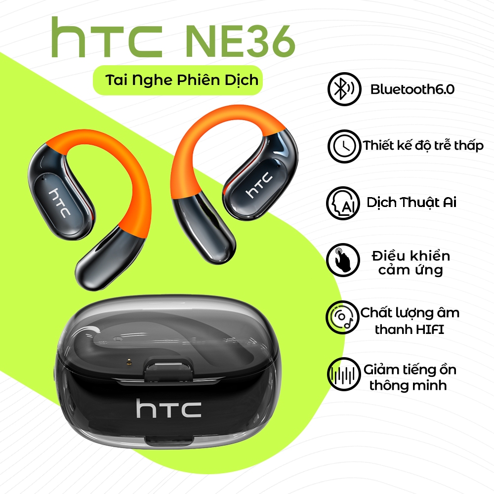HTC NE36 Tai Nghe Phiên Dịch AI 134 Ngôn Ngữ Bluetooth 6.0 Không Lag Khử Ồn Cuộc Gọi HD
