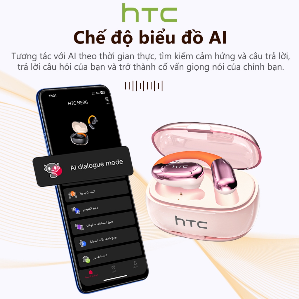 HTC NE36 Tai Nghe Phiên Dịch AI 134 Ngôn Ngữ Bluetooth 6.0 Không Lag Khử Ồn Cuộc Gọi HD | BigBuy360 - bigbuy360.vn