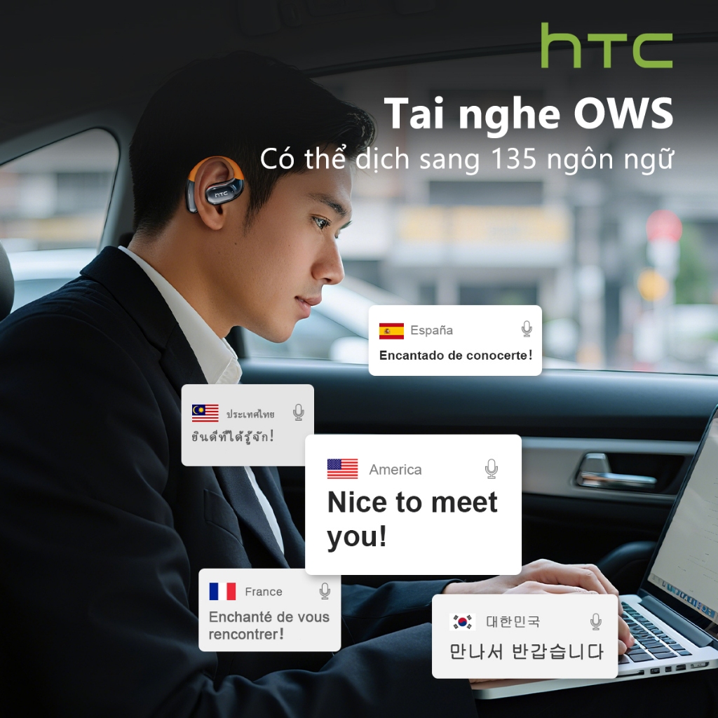 HTC NE36 Tai Nghe Phiên Dịch AI 134 Ngôn Ngữ Bluetooth 6.0 Không Lag Khử Ồn Cuộc Gọi HD | BigBuy360 - bigbuy360.vn