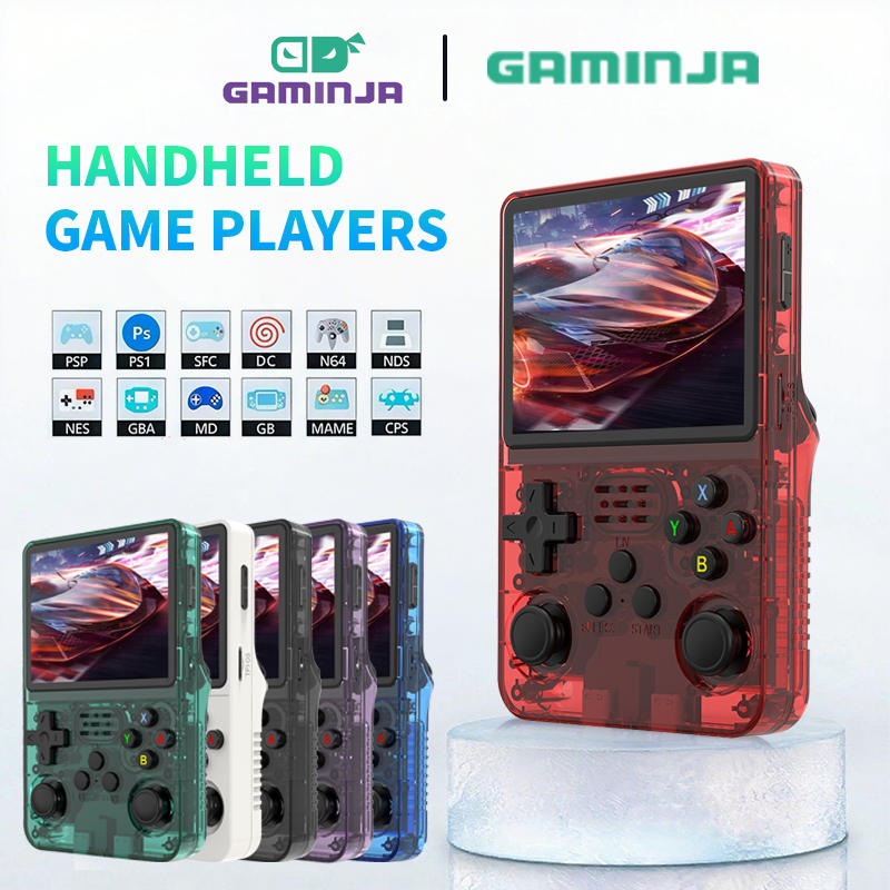 GAMINJA Máy Chơi Game Cầm Tay Di Động 3.5 Inch Màn Hình IPS Linux 64G 15000 Trò Chơi R36S