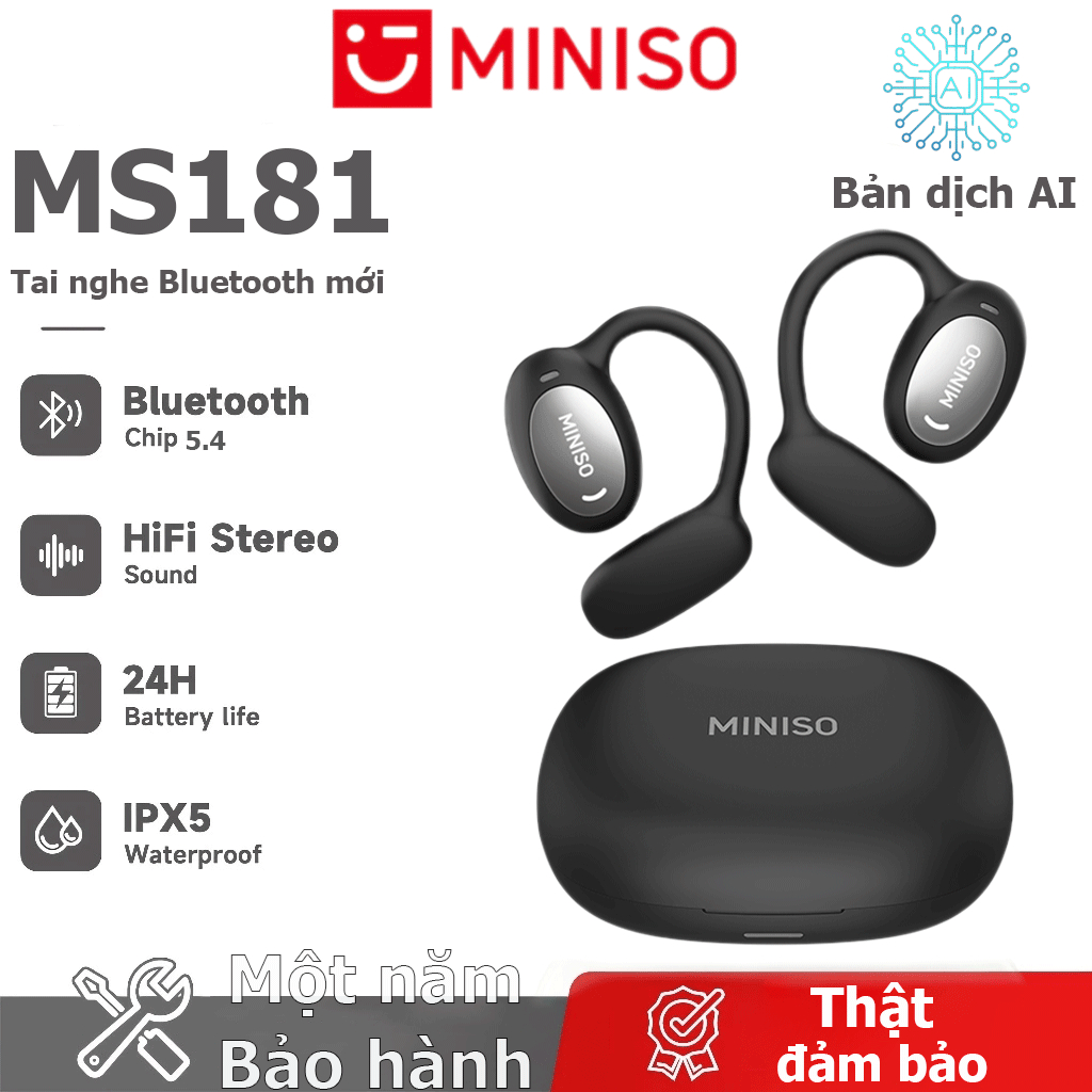 Bảo hành một năm MINISO MS181 AI Dịch Tai nghe Bluetooth không dây thực sự Bluetooth 5.4 OWS Tai ngh
