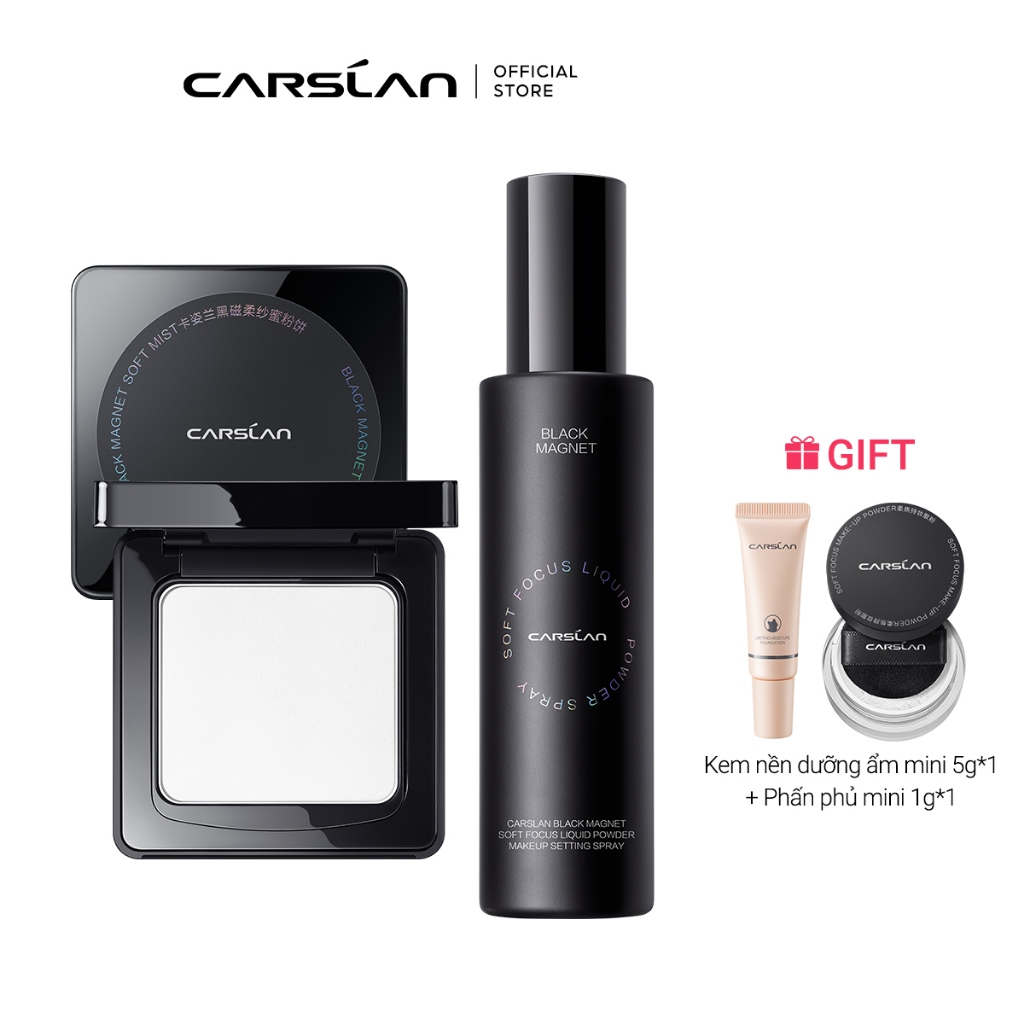 【Combo Carslan Phấn nén Black magnetic 8g + Xịt khoá nền Black magnetic trang điểm 100ML