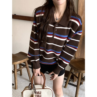  SUXI Áo len dệt kim cổ điển mới mùa thu Áo len sọc cổ điển dài tay dành cho nữ 250905 