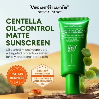 VIBRANT GLAMOUR Kem Chống Nắng Kiềm Dầu CICA Dạng Lì SPF50+ PA+++ An toàn cho da dầu & da mụn & Bảo vệ da khô thoáng suốt 12 giờ & Làm dịu & Giảm đỏ da 50g