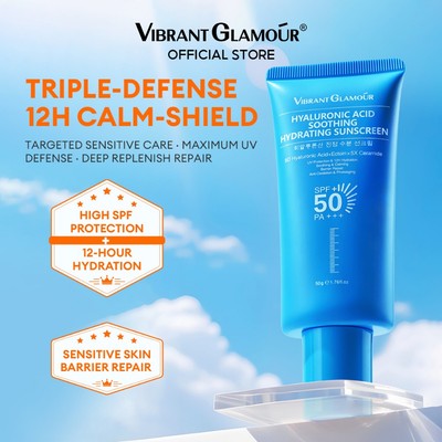 VIBRANT GLAMOUR Kem Chống Nắng Axit Hyaluronic Dịu Nhẹ & Dưỡng Ẩm SPF50+ PA+++ Bảo vệ toàn diện cho mặt & cơ thể & Dưỡng ẩm sâu & Phục hồi hàng rào da & Chăm sóc da nhạy cảm 50g