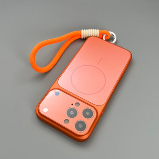  【Lanyard With lens Film Matte Pc hard case Orange Ốp lưng compatible for iPhone 13 14 15 16 17 pro max case 