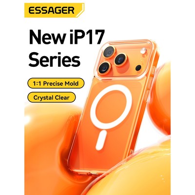 Essager Ốp Điện Thoại Trong Suốt Pha Lê Từ Tính Cho iP 17 Pro Max Trong Suốt Không Vàng