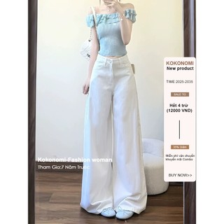  KOKONOMI Quần Jean Nữ Mỏng Màu Trắng Thiết Kế Ôm Dáng Drap Thẳng - Xu Hướng Năm 2025 