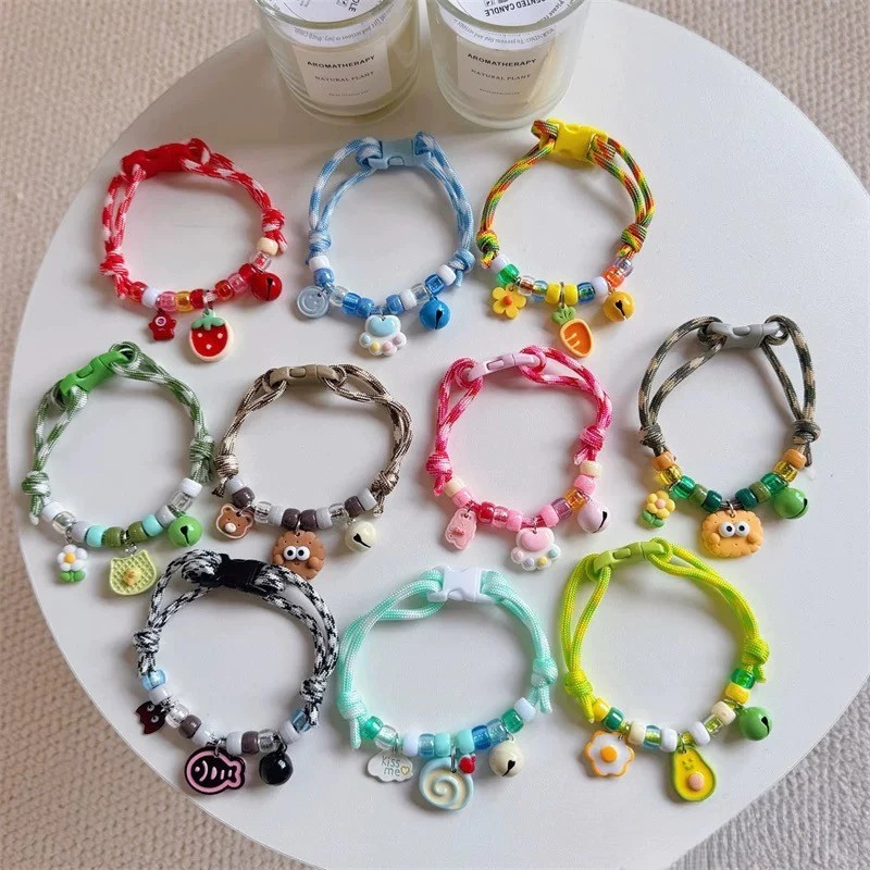 Vòng cổ thú cưng dễ thương, vòng cổ dệt cho chó nhỏ có thể điều chỉnh kích thước, vòng cổ mèo con có chuông và phụ kiện