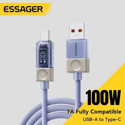 Cáp sạc nhanh Essager 100W 7A USB-A sang Type C cho Huawei OPPO Nhiều màu có sẵn