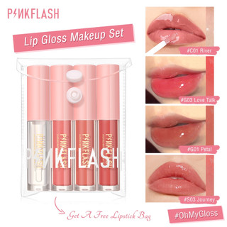  Set 4 Son Kem Lì Dưỡng Ẩm Mềm Mịn Kèm Túi Đựng Pinkflash 