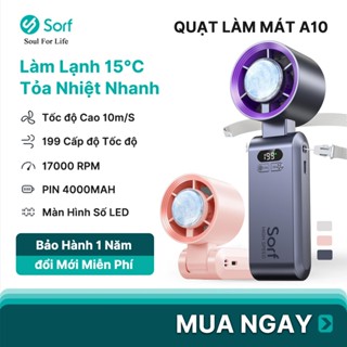 Quạt Cầm Tay Lạnh Mini Sạc điện Sorf A10 Gấp Gọn 199 Cấp độ Gió Pin 3600mah Gió Mạnh êm Quạt Nhỏ Gọn