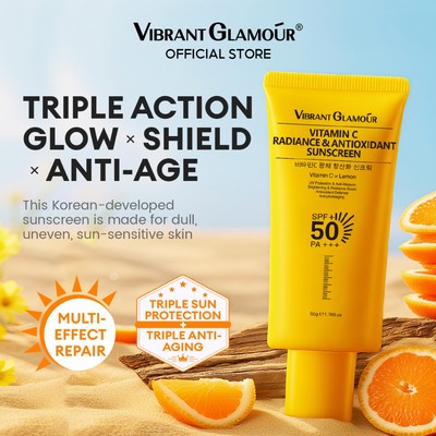VIBRANT GLAMOUR Kem chống nắng Vitamin C SPF50+ PA+++  Dưỡng sáng da & Chống oxy hóa & Ngừa lão hóa do ánh nắng 50g