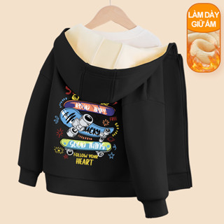 W.G.Q Áo Hoodie bé trai , Áo khoác lót lông cừu phong cách thu đông có in ván trượt hợp thời trang, ấm áp thoải mái Thích hợp cho bé mặc thể thao ngoài trời