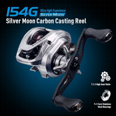 Kingdom BẠC MOON Đúc Câu Cá 154g 7.1: 1 Tỷ Lệ Bánh Răng 7 + 1 Vòng Bi Carbon Tốc Độ Cao Baitcasting Reel Siêu Nhẹ Câu Cá Đúc Cuộn
