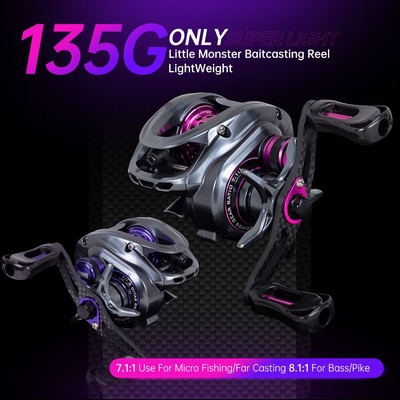 Kingdom MICRO MONSTER Đúc Máy Câu 135g 7.1: 1 / 8.1: 1 Tỷ Lệ Bánh Răng 8 + 1 Vòng Bi Đôi Cuộn Carbon Tốc Độ Cao Baitcasting Reel Siêu Nhẹ Câu Cá Đúc