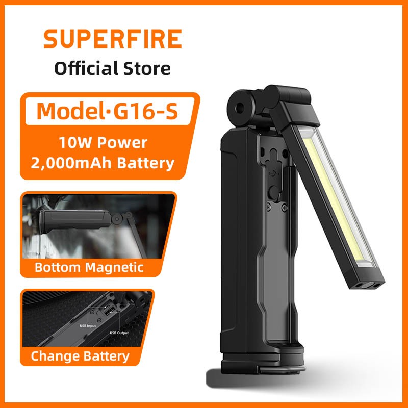 Đèn pin LED SUPERFIRE G16-S 10W COB Đèn làm việc với USB từ tính Bộ pin tích hợp có thể sạc lại Đa c