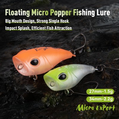 Kingdom Micro Popper Mồi Câu Cá 1.5g / 27mm 2.2g / 34mm Nổi Topwater Mồi Cứng ABS Dụng Cụ Câu Cá Mồi Cứng Nhân Tạo Crankbaits Giải Quyết Wobblers Cho Bass Pike Cá Hồi