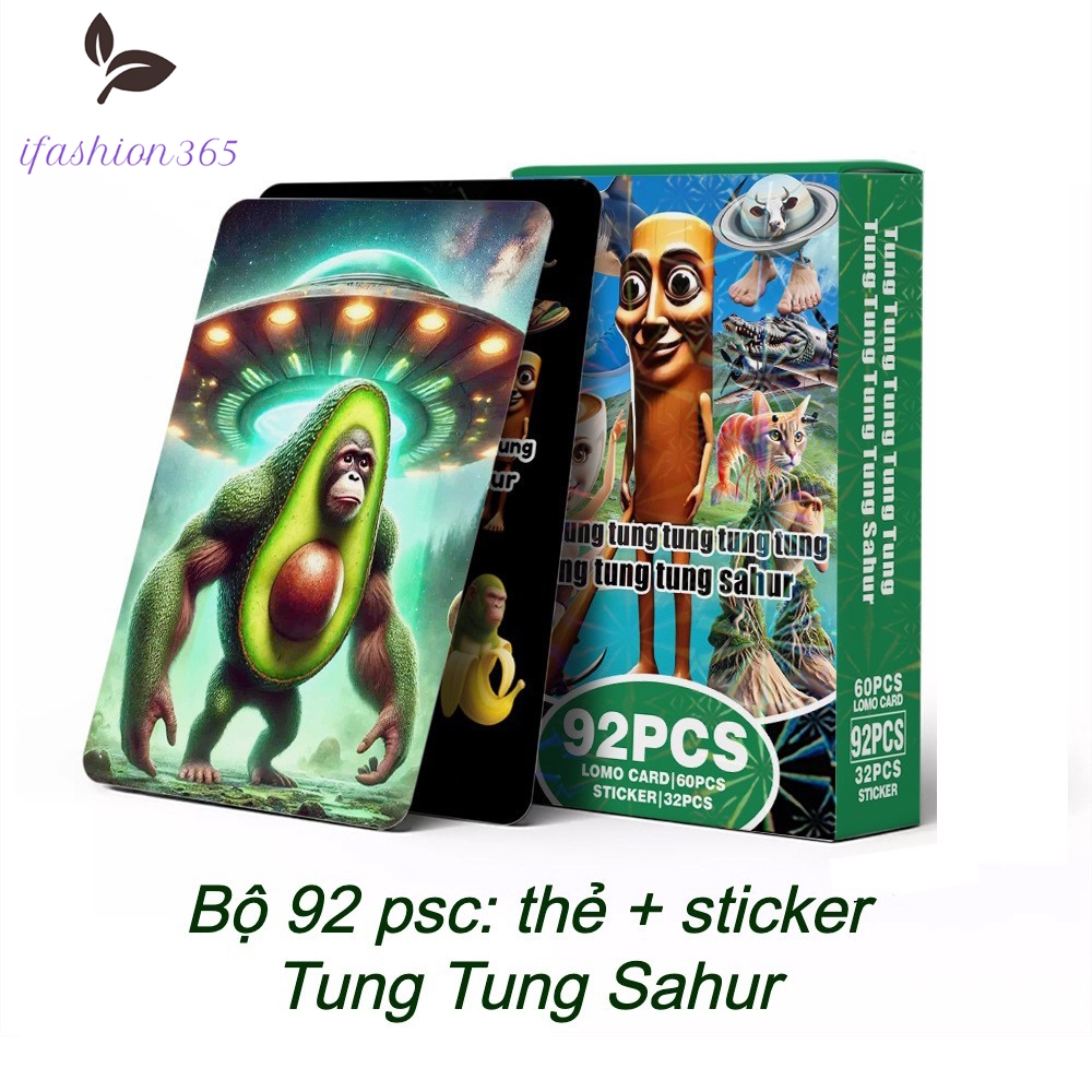 BỘ 92PSC: THẺ + STICKER Tung Tung Sahur, Tralalero, bộ thẻ thế giới Brainrot cho bé