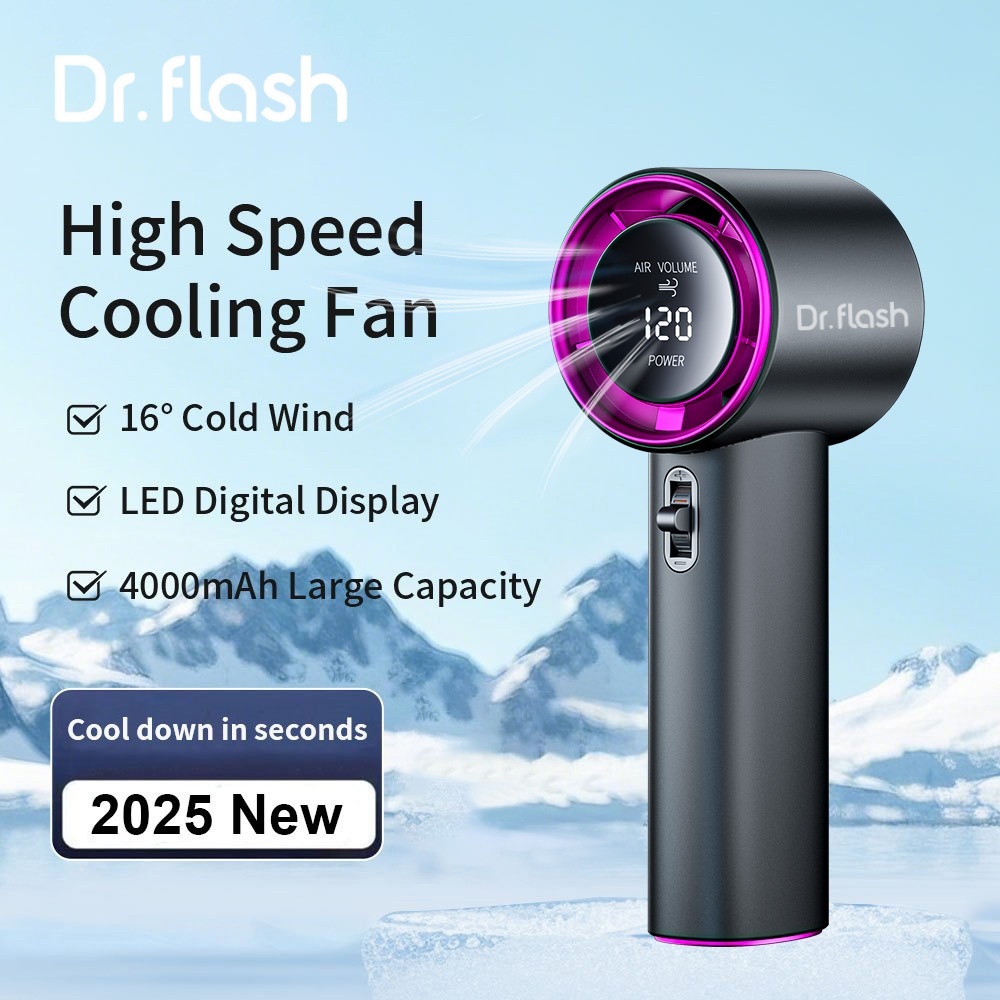 Dr Flash Quạt Mini cầm tay,  LED Hiển Thị/ 4000 mAh,Sử Dụng Đến 15H - 2 năm bảo hành