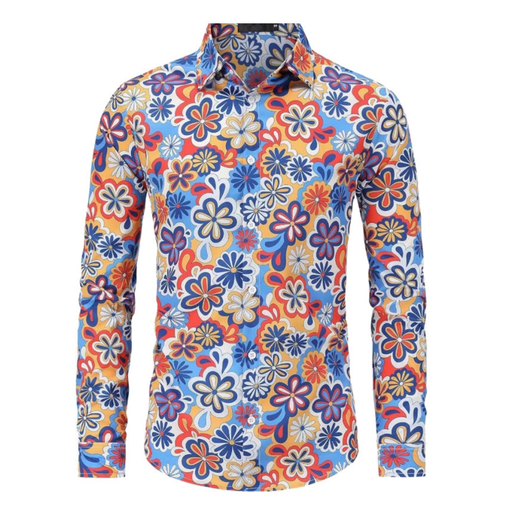 Áo sơ mi nam vintage thập niên 70, style hippie disco, phù hợp cho trang phục hóa trang Halloween