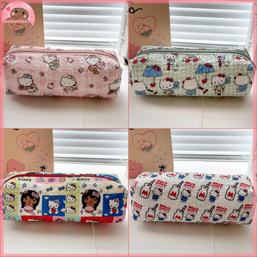 BWHTE Dễ Thương Hello Kitty In Hộp Đựng Bút Chì Canvas Dung Tích Cao Túi Bảo Quản Sinh Viên Văn Phòn