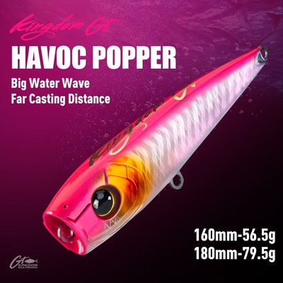 Kingdom HAVOC Mồi Câu Cá Biển Popper 160mm / 180mm 56,5g / 79,5g Mồi Topwater nổi Mồi Câu Cá Wobblers Cho GT Cá Ngừ Cá Thu Cá Kiếm Bass Biển