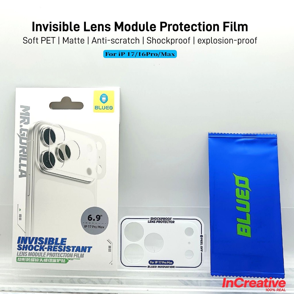 Phim bảo vệ mô-đun ống kính vô hình BLUEO cho iPhone 17 / 16 Promax - Chống sốc chống trầy xước PET 
